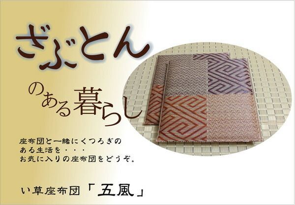 い草 座布団 織込千鳥 5枚組 ブラウン 約55×55cm×5P 抗菌 防臭 調湿 五風 〔リビング 来客 和室〕 代引不可