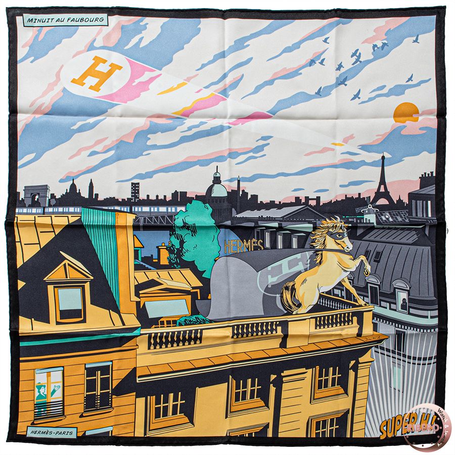 HERMES エルメス カレ70 Minuit au Faubourg ミッドナイト フォーブル 982820S 19 スカーフ 2025SS ブラック マルチ