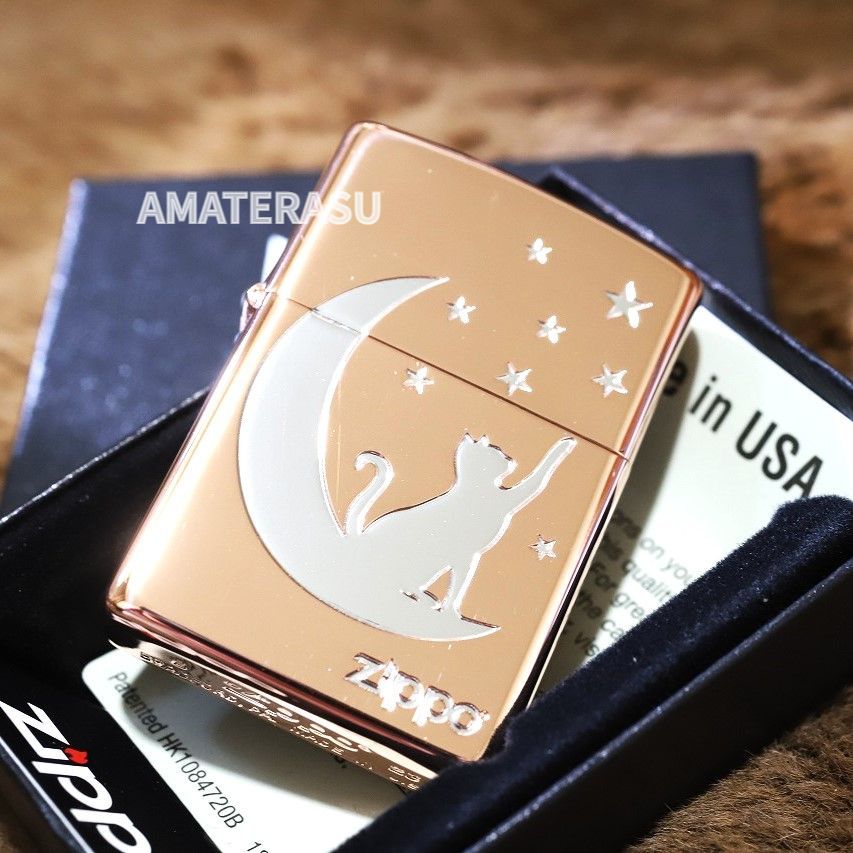 ZIPPO ネコ 三日月 ピンクゴールド かわいい ライター 人気 猫ジッポ ジッポー ネコ 月 ネコジッポ zippo プレゼント カワイイ 桃色 女性 レディース 綺麗 桃金