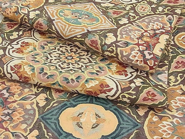 平和屋本店□最高級 明綴れ 全通柄袋帯 正倉院向かい鳥花文 金糸