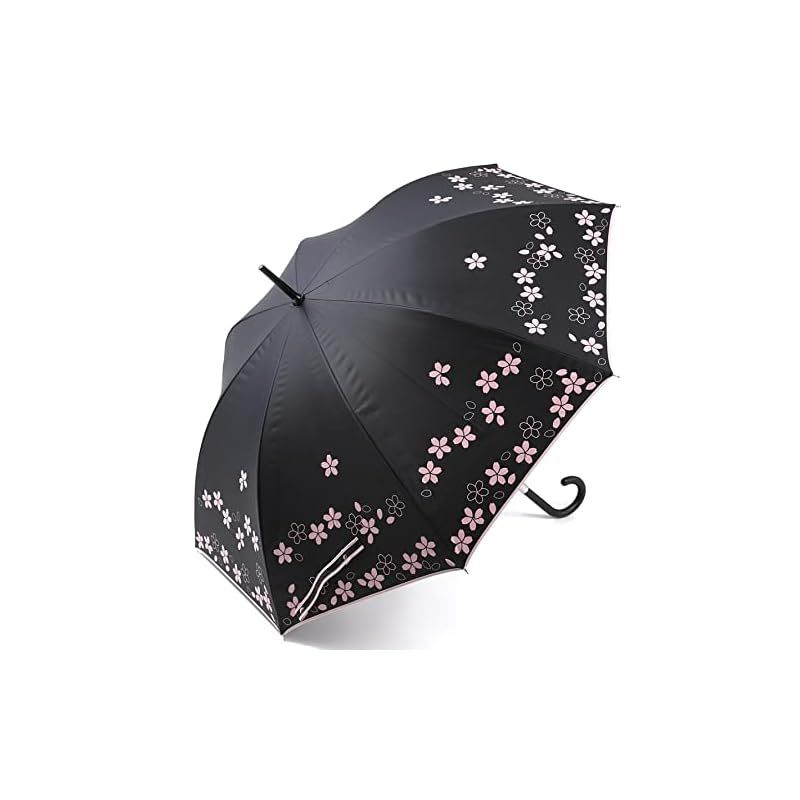 オカモト原宿店 晴雨兼用 日傘 桜柄 (紫外線遮蔽率99% / 生地裏コーティング) ブラック チャーム付き 60cm (UVカット/遮光/