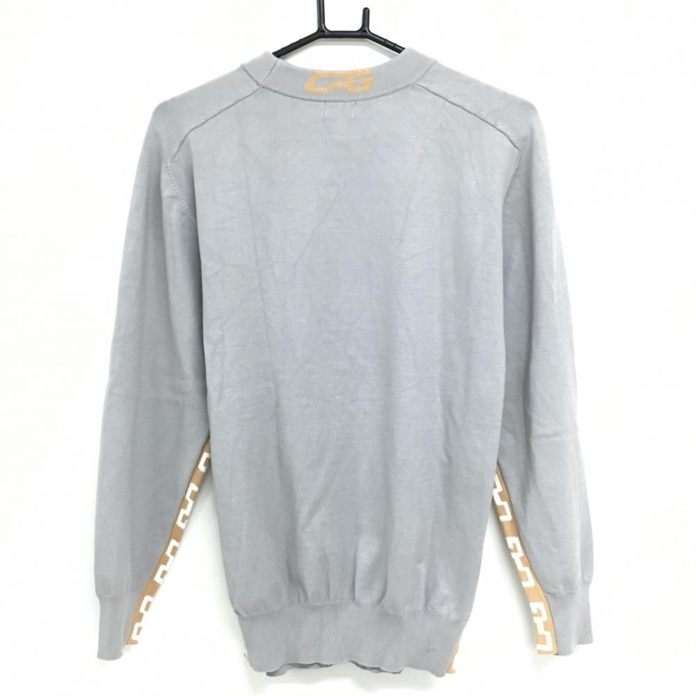 【超美品】CPG セーター ライトグレー×ベージュ 立体ロゴ刺しゅう サイド・袖下ロゴ ニット メンズ 2(M) ゴルフウェア CPG 超美品】CPG セーター ライトグレー×ベージュ 立体ロゴ刺しゅう