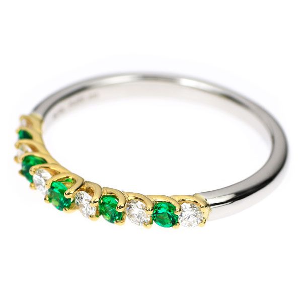 SUWA K18/Pt950 エメラルド ダイヤモンド リング 0.10ct D0.22ct  