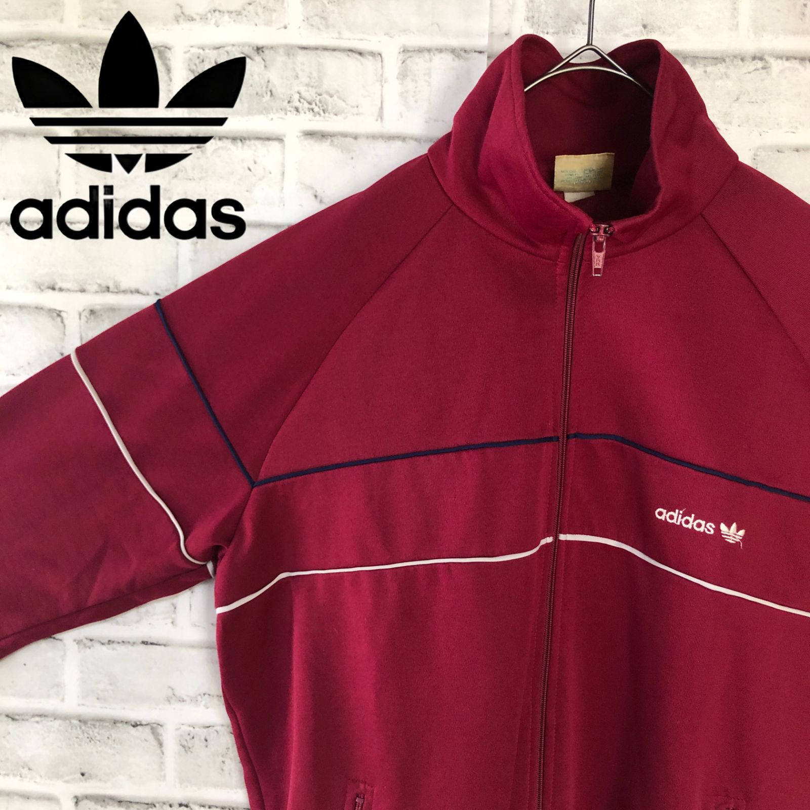 70s adidas 🇩🇪トラックジャケット/ジャージ L 刺繍ロゴ ワイン