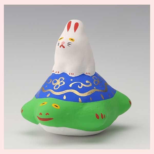 兔と亀　g107　※陶器，開運招福，縁起物，和，民芸品，工芸品，日本，レトロモダン，かわいい，可愛い，置物，ユニーク，ファンシー，日本昔ばなし，物語