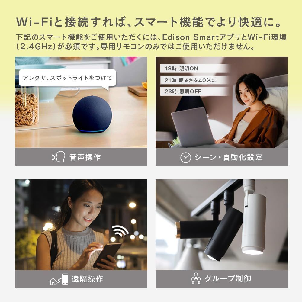 ダクトレール用 ブラック Alexa対応 リモコン付き スマートライト Alexa対応のスマートスポットライト スマート照明 エジソンスマート RST-SL02BK_RCWH