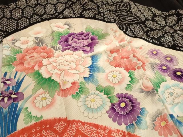 平和屋着物[]女の子 十三参り 子供 流水草花文 正絹 逸品