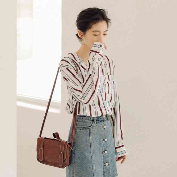 シャツ レディース 長袖シャツ ストライプ柄 ゆったり 縞柄シャツ レトロ 女性 トップス 薄手 ブラウス カジュアルシャツ 長袖 お洒落 楽天市場】M L ストライプシャツ ブラウス レディース長袖 春 夏