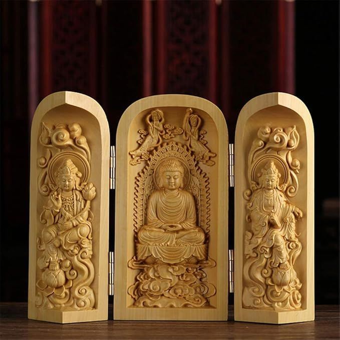 三開仏 三開仏像 木彫り 置物 観音像 阿弥陀如来 勢至菩薩