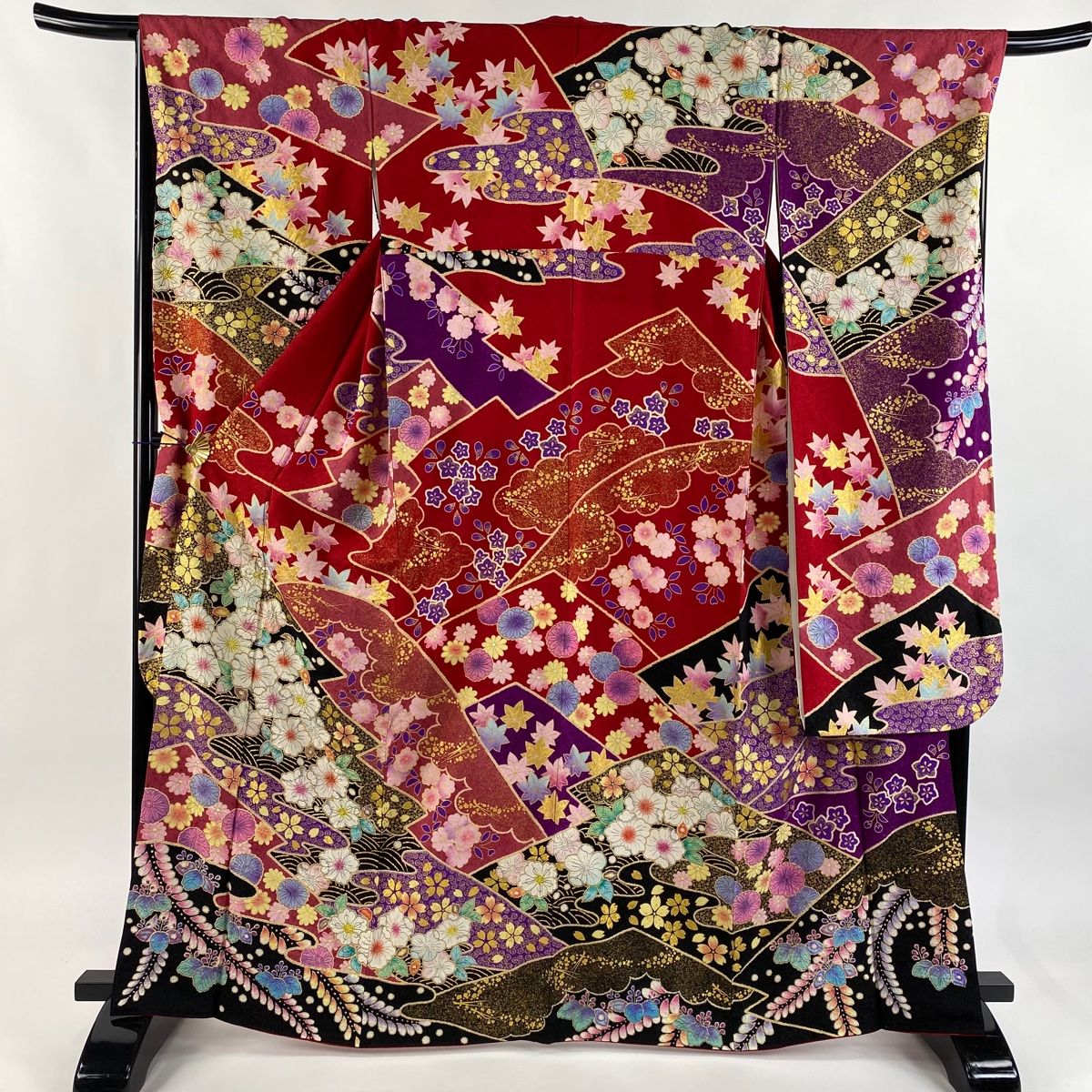 振袖 身丈165cm 裄丈68cm L 袷 翠山工房 落款 辻が花 桜 銀通し 金彩 赤 正絹