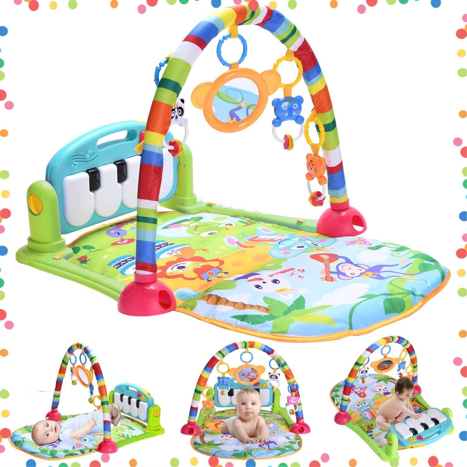 人気商品 ベビージム ピアノプレイジム 新生児 おもちゃ ベビープレイジム WYSWYG ベビープレイマット ベビージムマット 乳幼児向け音楽活動センター 赤ちゃん バウンサー 洗濯 感覚刺激 出産祝いプレゼント 緑 青い