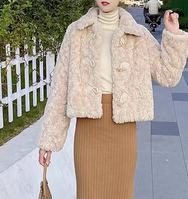 ショートファーコート レディース もこもこ トグルボタン