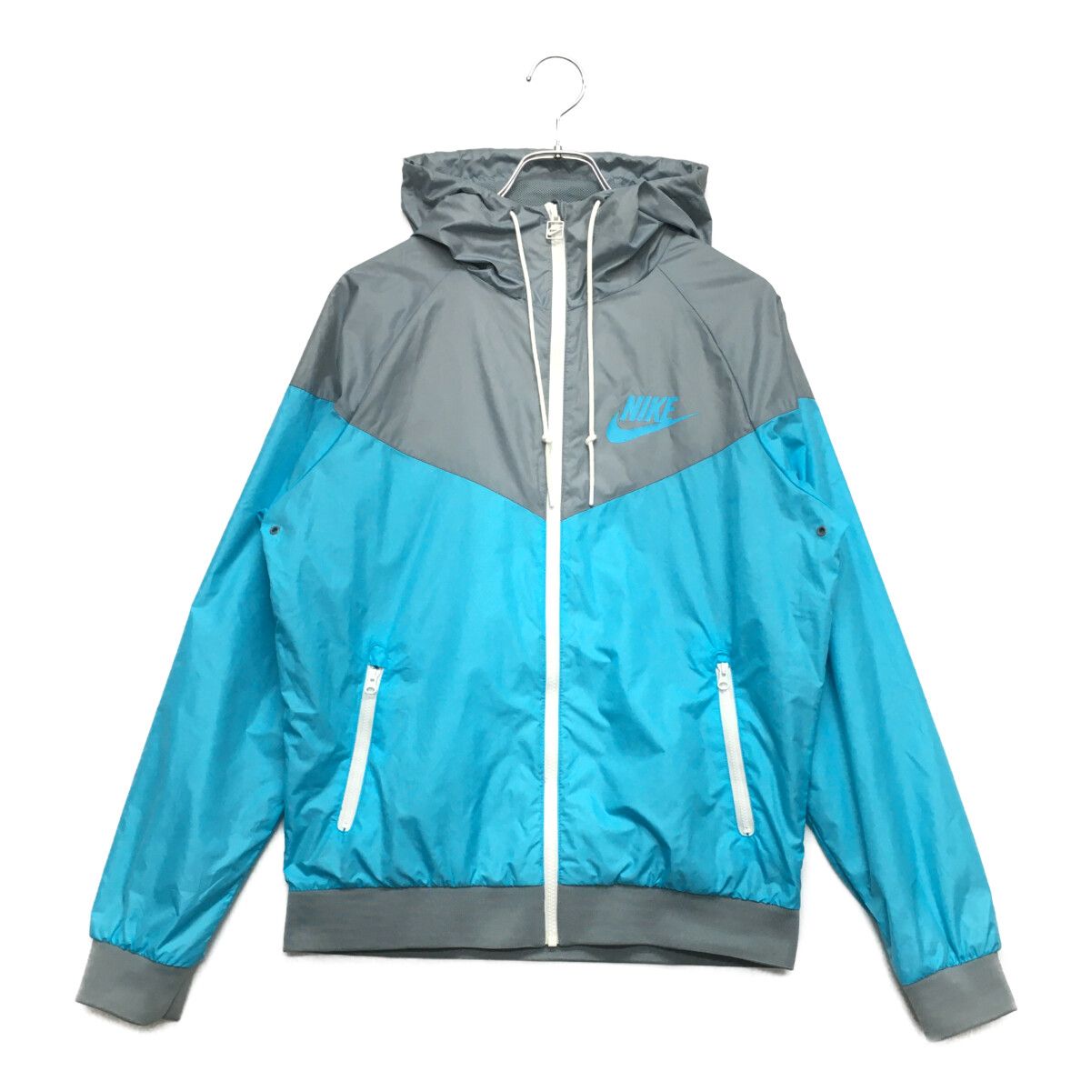 中古 メンズ ナイキ NIKE ウィンドブレーカー M グレー×水色 長袖フルジップアウター 薄手 メッシュ裏地