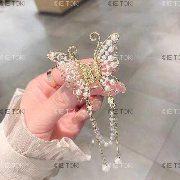 女性のための魅力的なラインストーン蝶タッセルヘアクロー 韓国