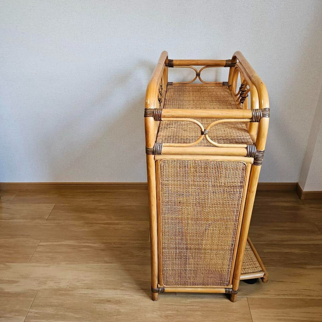 籐 ラタン キャスター付き ラック 花台 ラタン 花台 キャスター付き