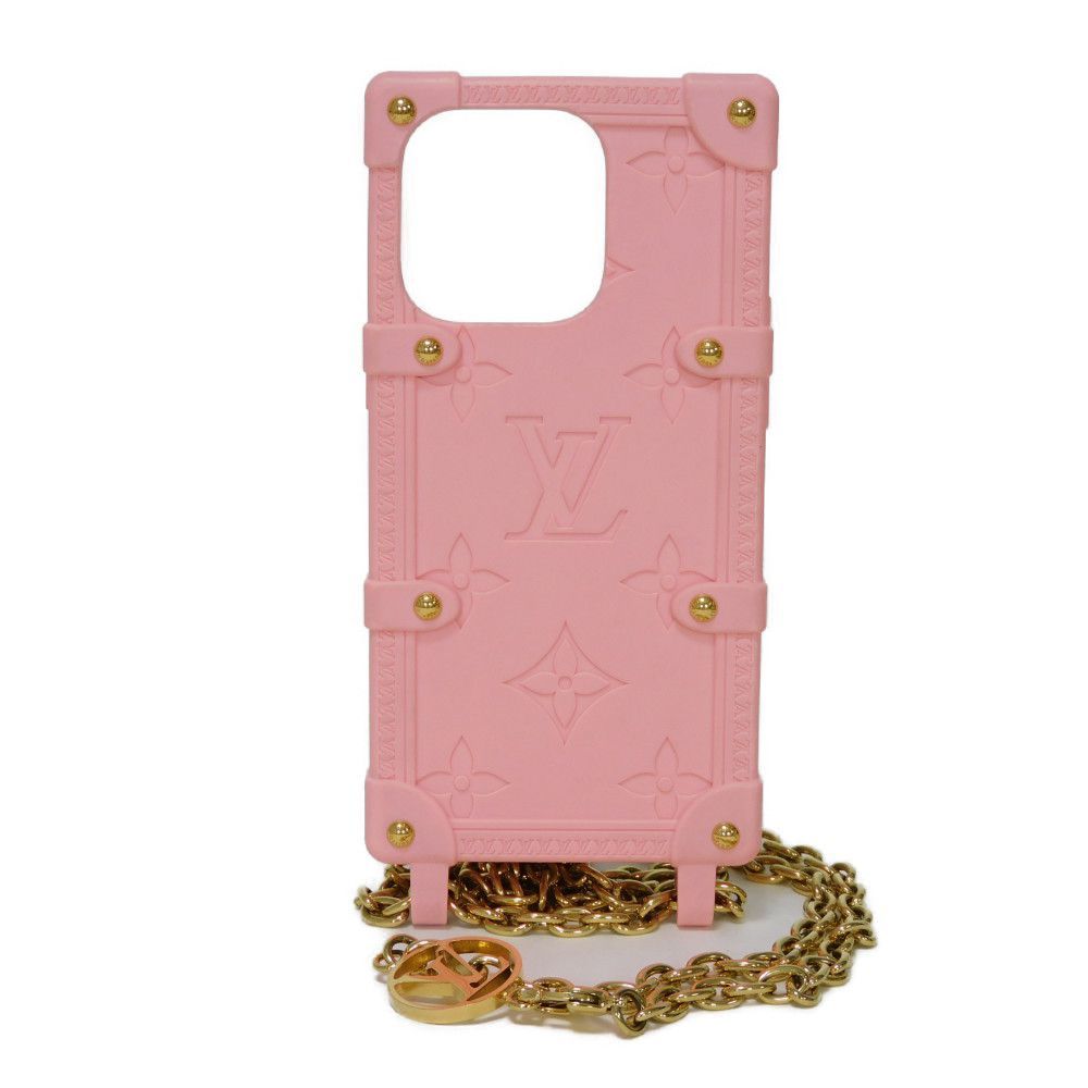 LOUIS VUITTON ルイ ヴィトン リ トランク iPhone 14 Pro LVロゴ フラワー パステル ゴールド チェーン モノグラム エンボス TPU ピンク スマホケース M82082