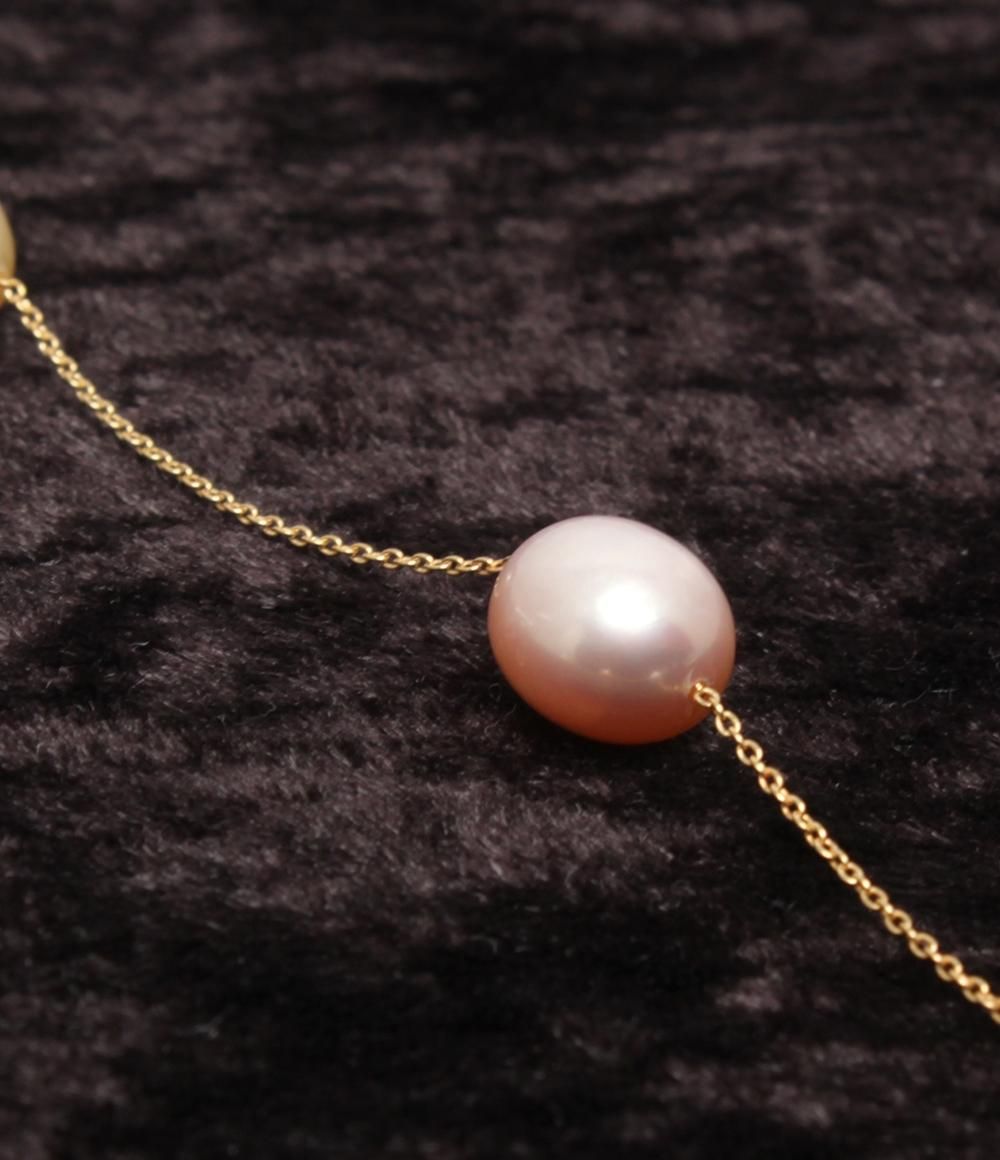 美品 ネックレス K18 淡水パール 9x6mm ステーション レディース