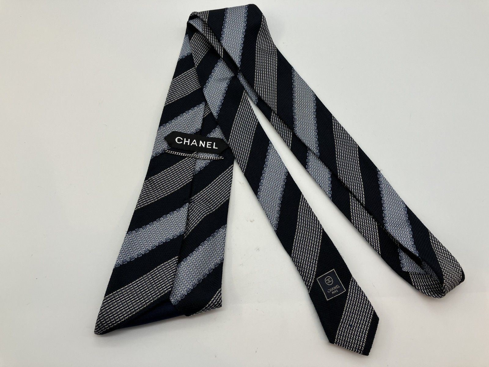 CHANEL ネクタイ シャネル CHANEL ネクタイ ネイビー グレー 幅10cm