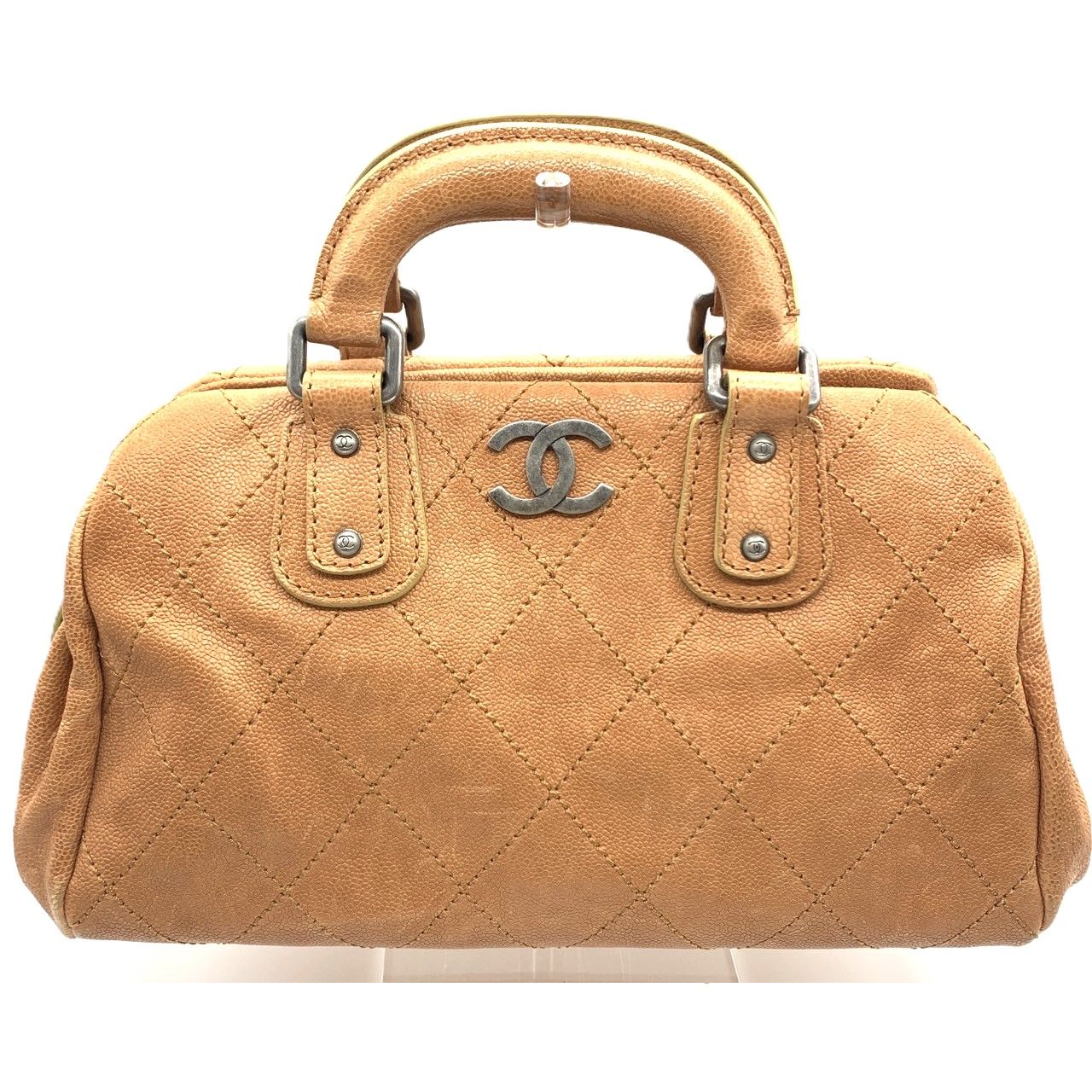 シャネル ミニボストンバッグ ワイルドステッチ キャビアスキン レザー シルバー金具 レディース CHANEL Bランク