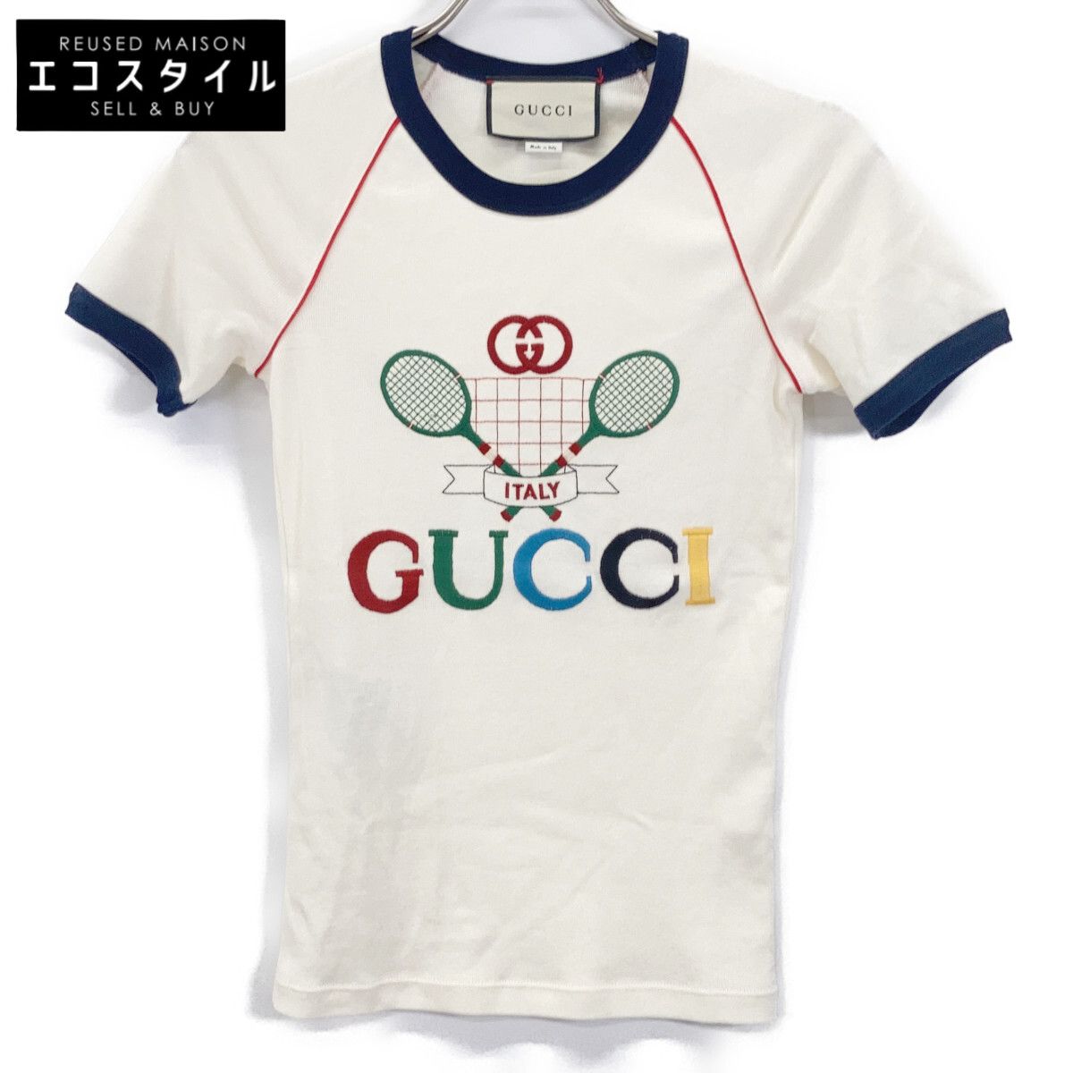 GUCCI グッチ 574386 ﾎﾜｲﾄ ﾃﾆｽ ｺｯﾄﾝｼﾞｬｰｼﾞｰTｼｬﾂ XXS