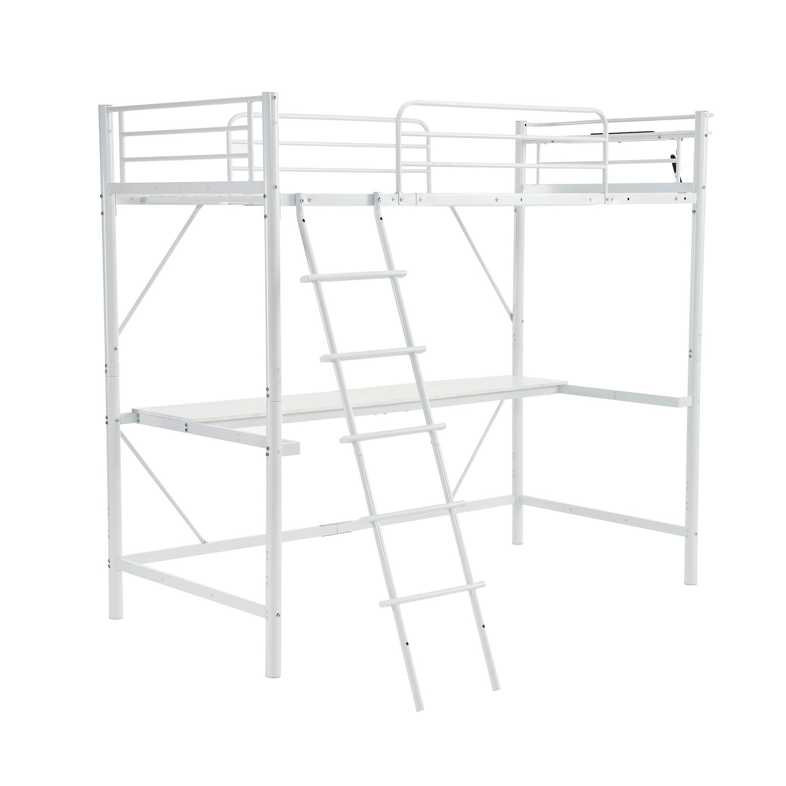 北欧風 システムベット 宮棚　ロフトベッド シングル コンセント付き White ホワイト】システムベット 宮棚 ロフトベッド シングル コンセント付き