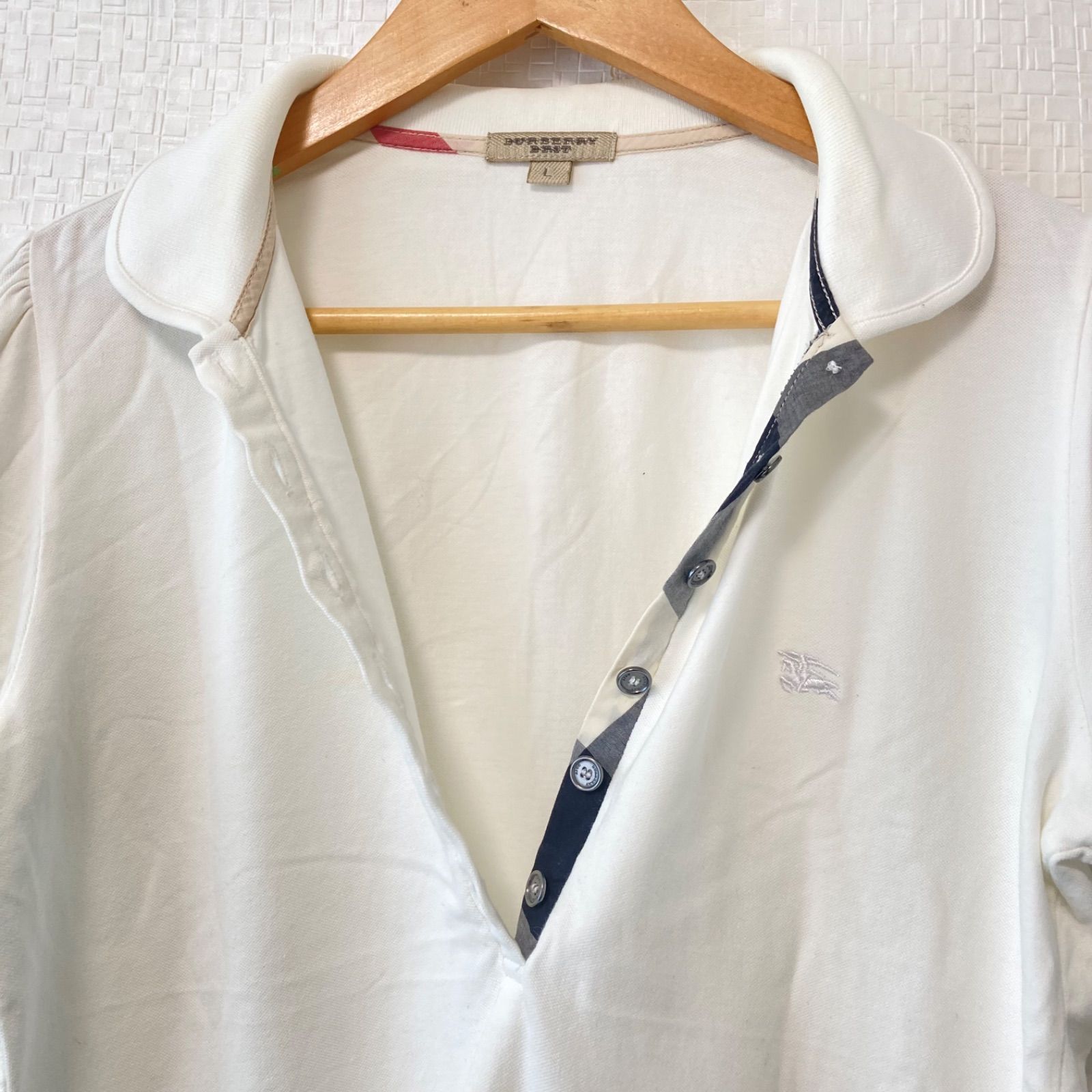 BURBERRY　バーバリー　半袖ブラウス　シャツ　パフスリーブ　レディース　白 トルコ製◎ (^w^)b BURBERRY バーバリー ハーフボタン 半袖