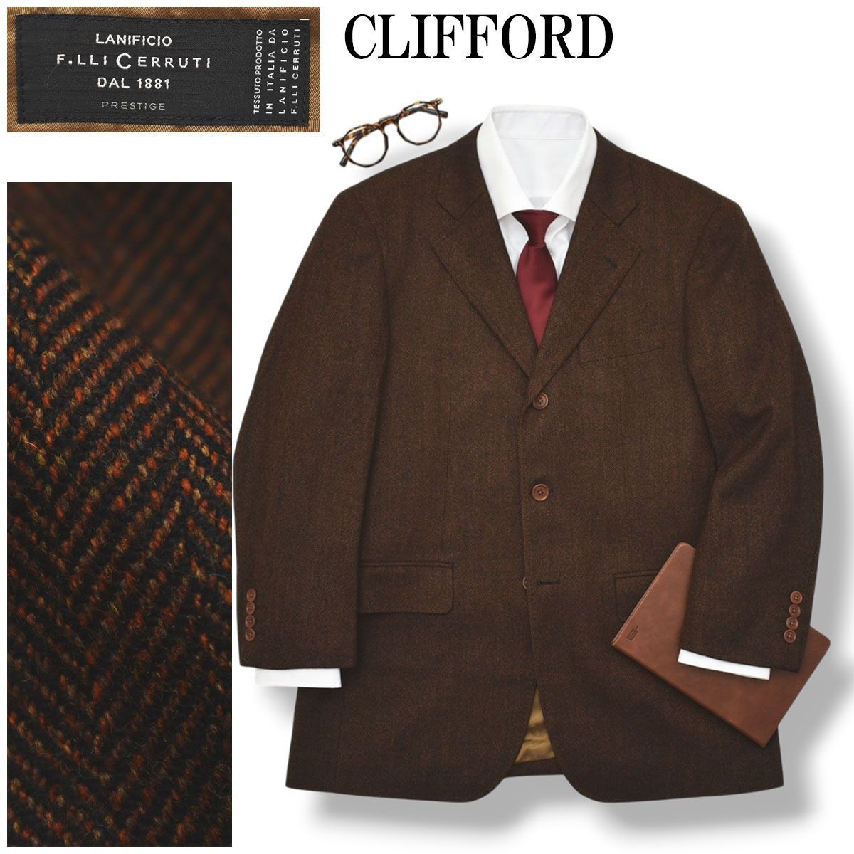 極美品　OSCAR スーツ　タキシード　ペイズリー裏地　ブラウン　光沢感　XL位 銀座six 大友 利華 FABRIC / LASSIERE MILLS MODEL / LADYS レディース