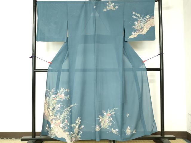 平和屋着物＊夏物　訪問着　絽　駒刺繍　流水草花文　正絹　逸品　AABA2780jd 平和屋着物＊夏物 訪問着 絽 駒刺繍 流水草花文 正絹 逸品 AABA2780jd