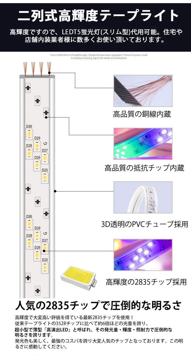 RGB光流れる AC100V ledテープ 10mセット リモコン付き - メルカリ