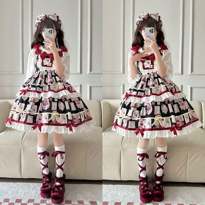 ロリータワンピース メイド服 ロリータ コスプレ衣装 ジャンパースカート 膝丈 ワンピース単品/2点セット選択可 コスチューム 仮装 変装 姫系 ゴスロリ メイド