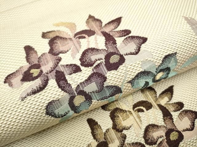 平和屋着物●本場筑前博多織　八寸名古屋帯　草花文　金糸　証紙付き　正絹　逸品　CAAT8387hy 平和屋着物○本場筑前博多織 八寸名古屋帯 草花文 金糸 証紙付き 正絹