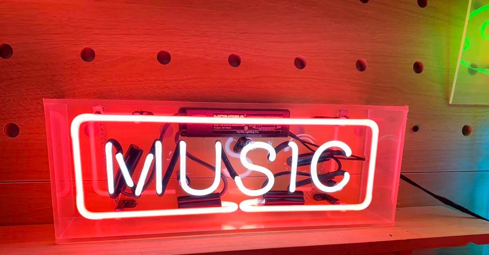 オーダー ネオンサイン MUSIC レッド＆ホワイト ガラス製 店舗装飾 インテリアライト オリジナル