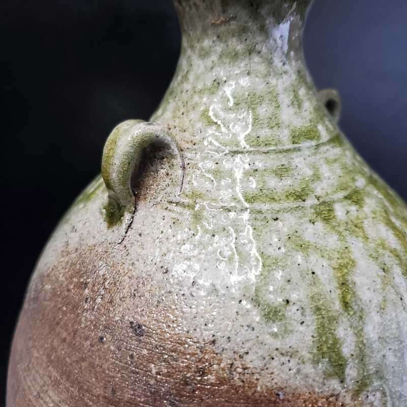 十三代 中里太郎右衛門 叩き唐津 南蛮 耳付 花生 共箱 32505K87