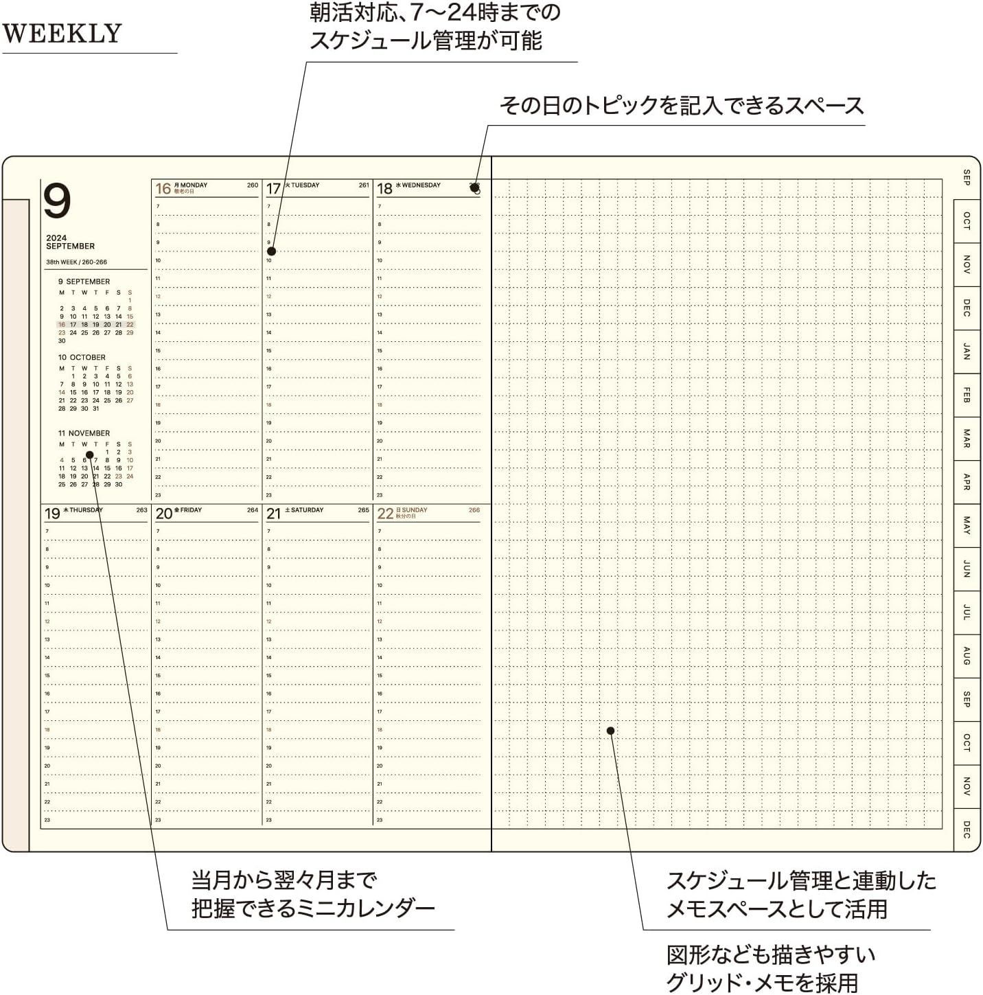 ラコニック 手帳 リフィル 2025年 B6 ウィークリー LIS89-160 (2024年9月始まり)