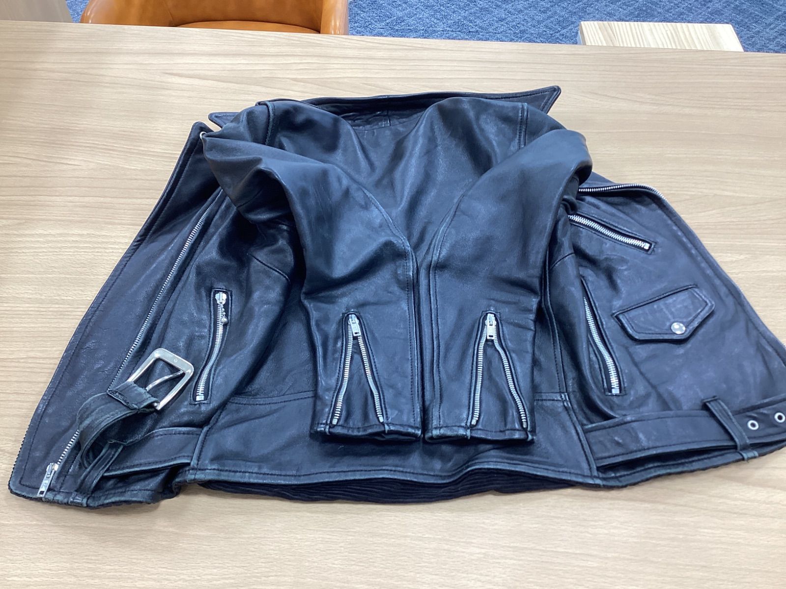 size36（黒 ファッション 666 ダブルライダースジャケット