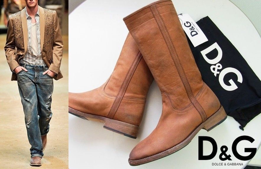 D-G ディーアンドジー 06SS DOLCE-GABBANA ユーズド加工 本革ロングレザーブーツ サイズ40 25cm ブラウン茶 本物保証