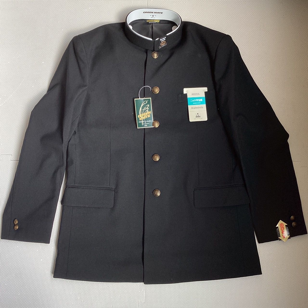 詰襟 標準型学生服 混紡 黒サージ織り 襟 上着のみ 学ラン 185 A Ｎ10051 NIKKE 毛50％ ポリエステル50％ ホームウォッシャブル 中学 高校 GREEN MATE