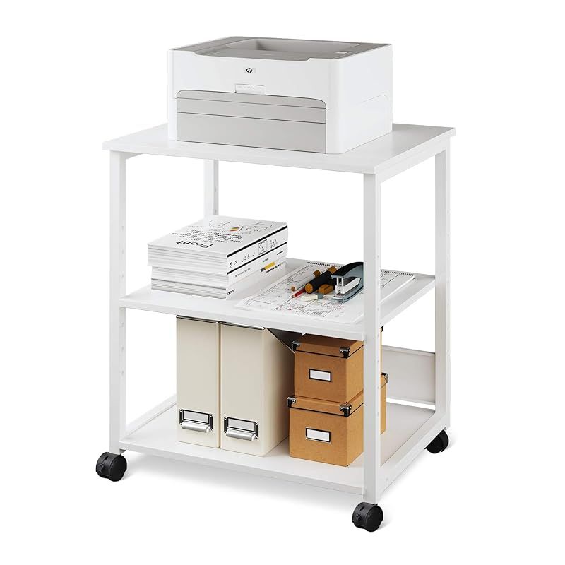 DEVAISE プリンター台 プリンターラック プリンターワゴン キャスター付き 幅60*奥行48*高さ70cm 総耐荷重70kg 複合機使用可 移動便利 ホワイト 0
