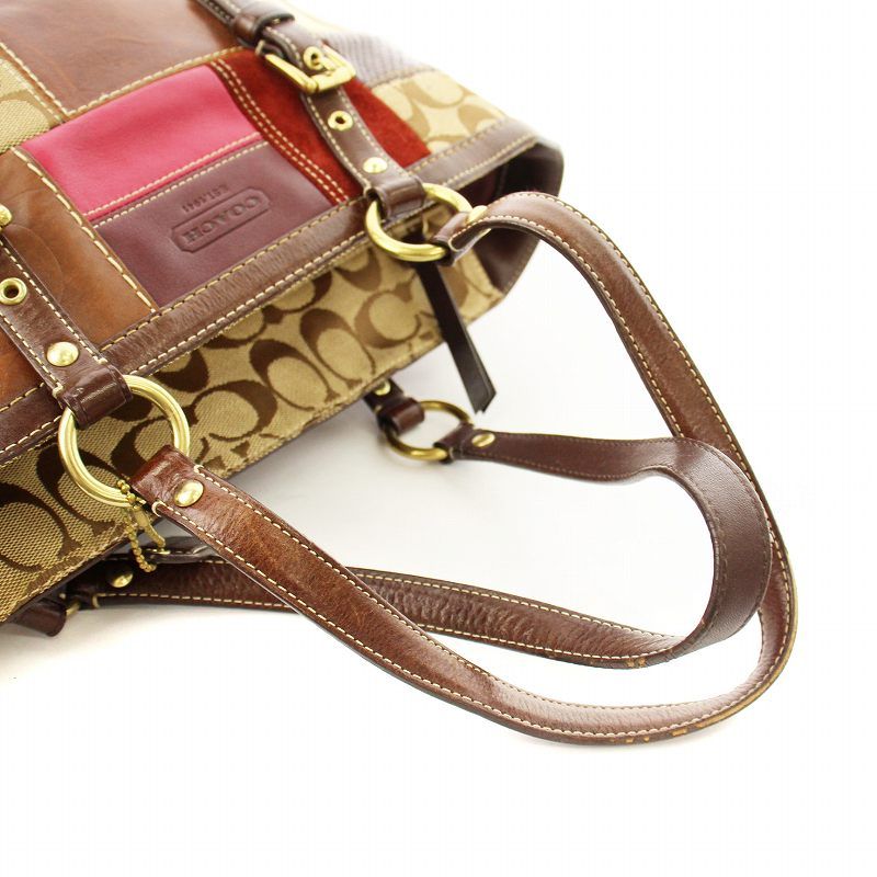 eb6 COACH パッチワーク ハンドバッグ シグネチャー 黒×茶 eb6 COACH パッチワーク ハンドバッグ シグネチャー 黒×茶