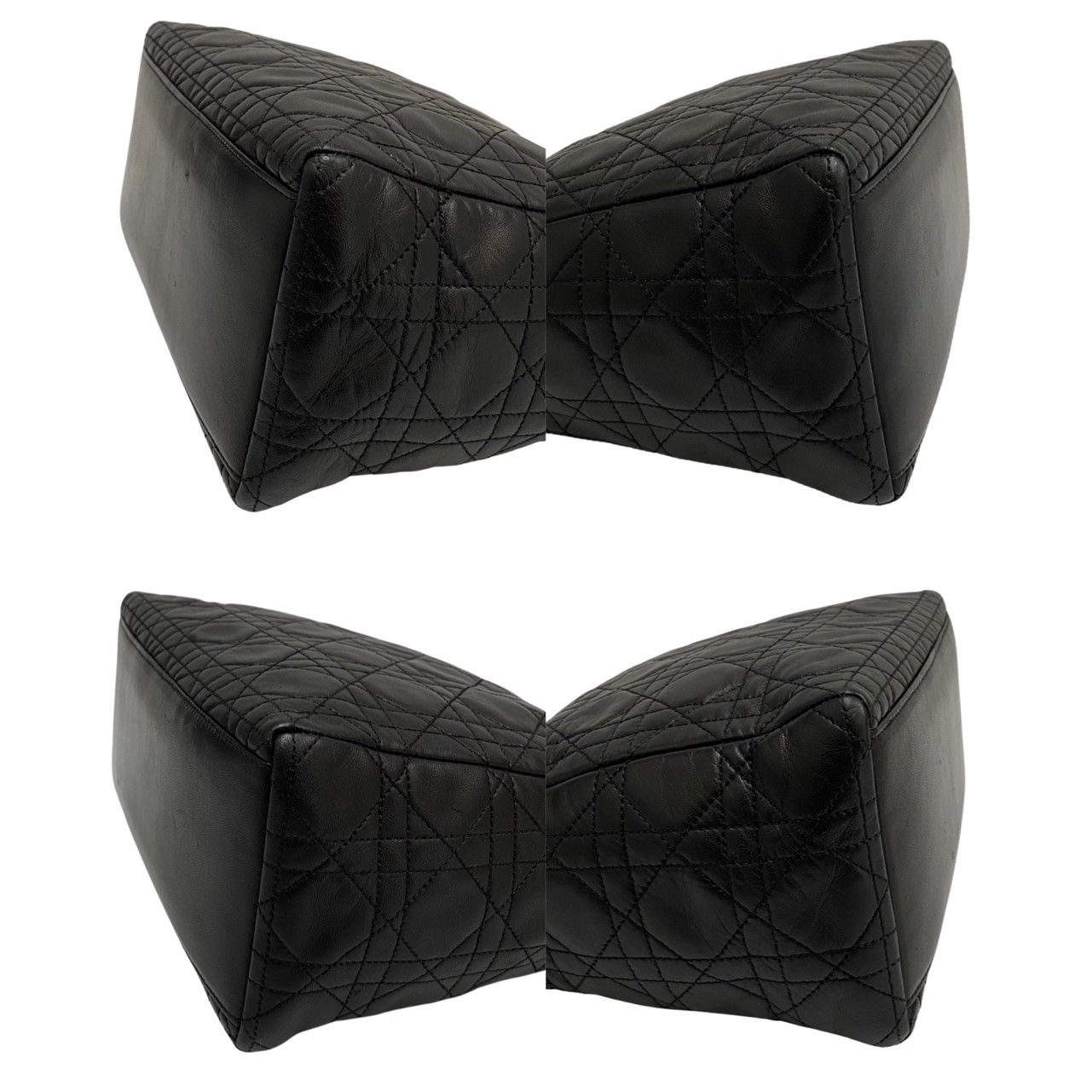 極 美品 Christian Dior ディオール レディディオール カナージュ ラムスキン レザー 本革 ハンドバッグ ミニ トートバッグ ブラック 20577