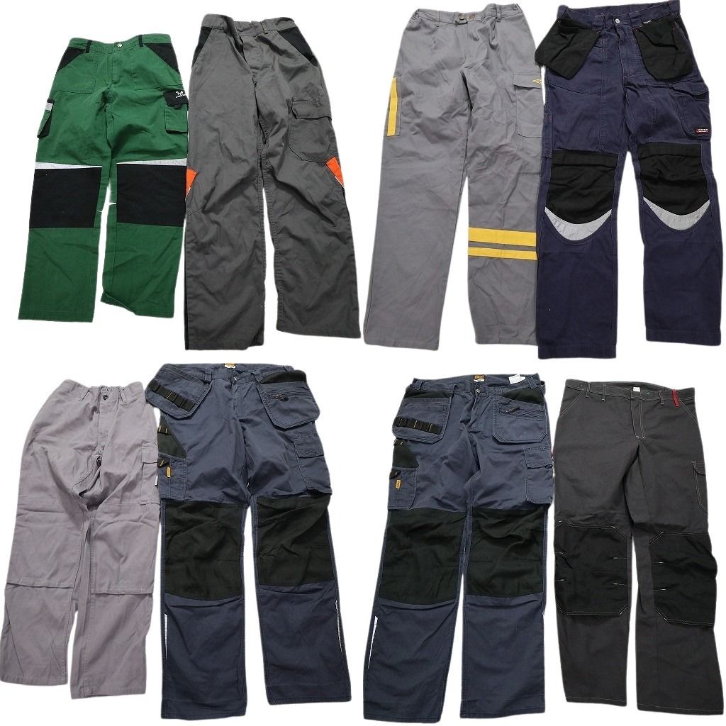 古着卸 まとめ売り ユーロワーク パンツ 8枚セット (メンズ ) ダブルニー ギミック系 カーゴパンツ ツートンカラー 中古 古着 MX6580