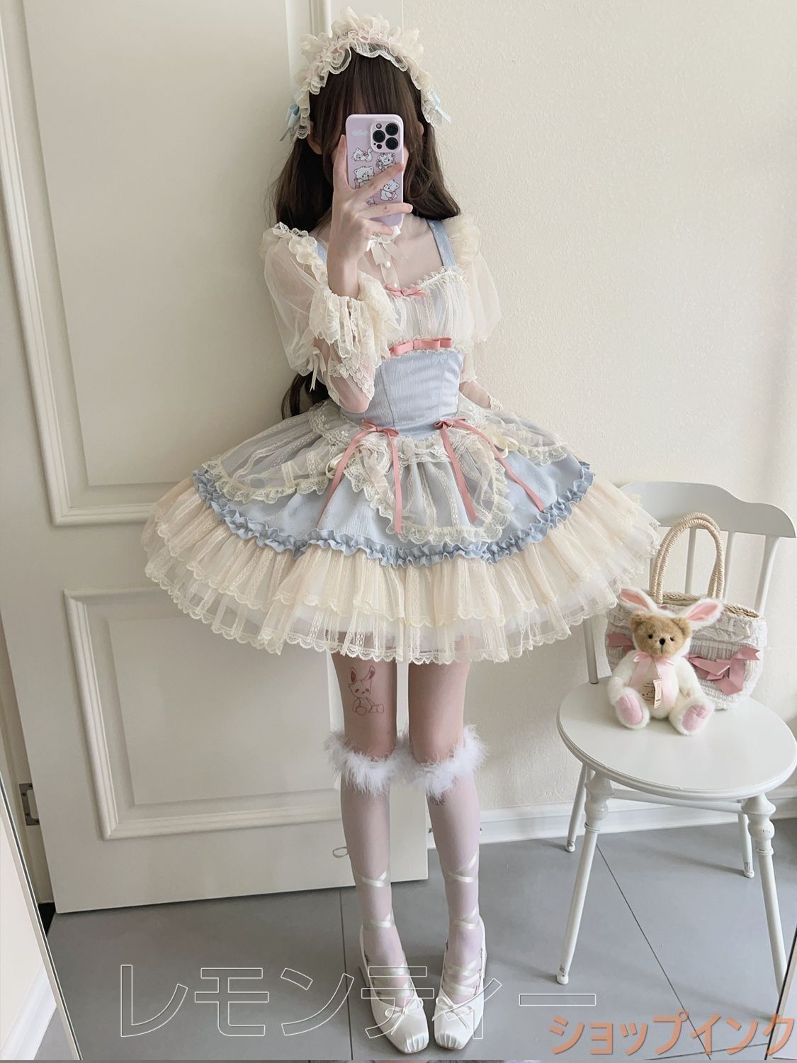 花季むすび オリジナルデザイン 小?バレエ風 ロリータジャンパースカート ドレス ジャスミン 全4色 S～Lサイズ お出かけや普段使いに最適 リボンが ロリータワンピース