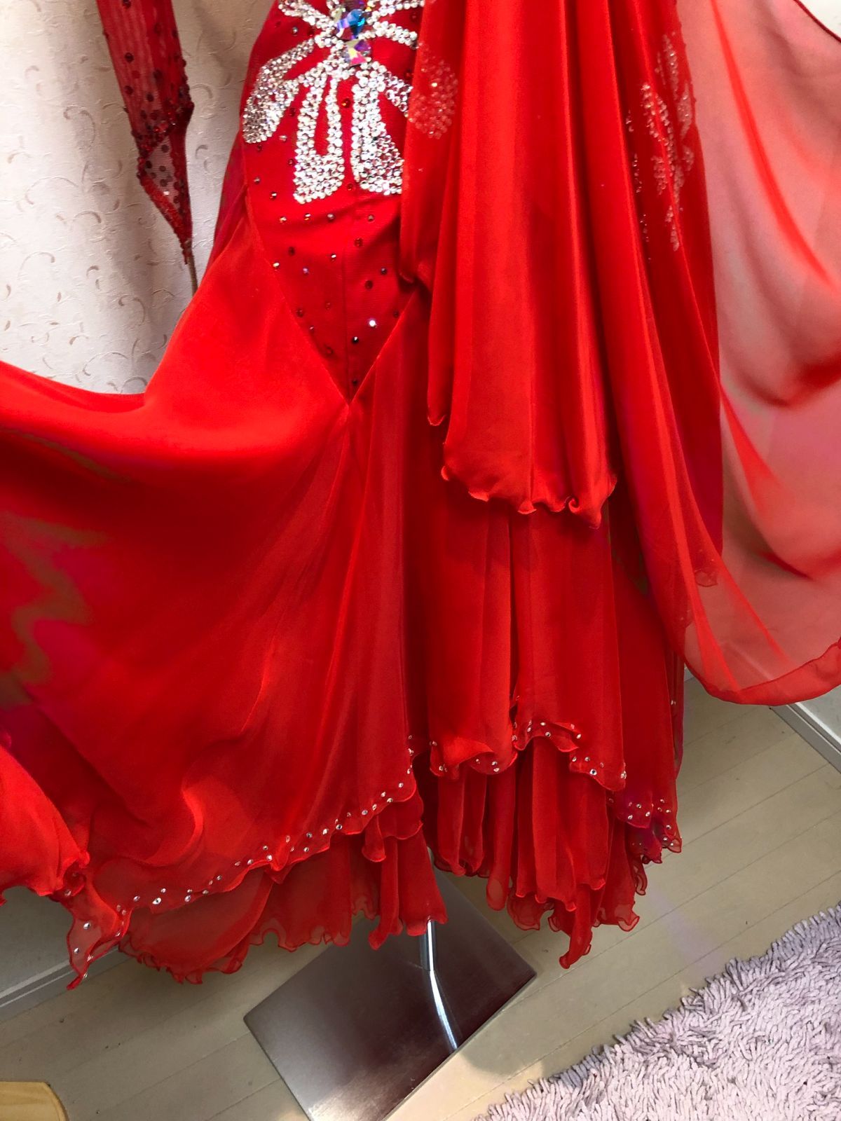 アトリエヒロコ製 社交ダンス スタンダードドレス 赤 中古 競技 デモ