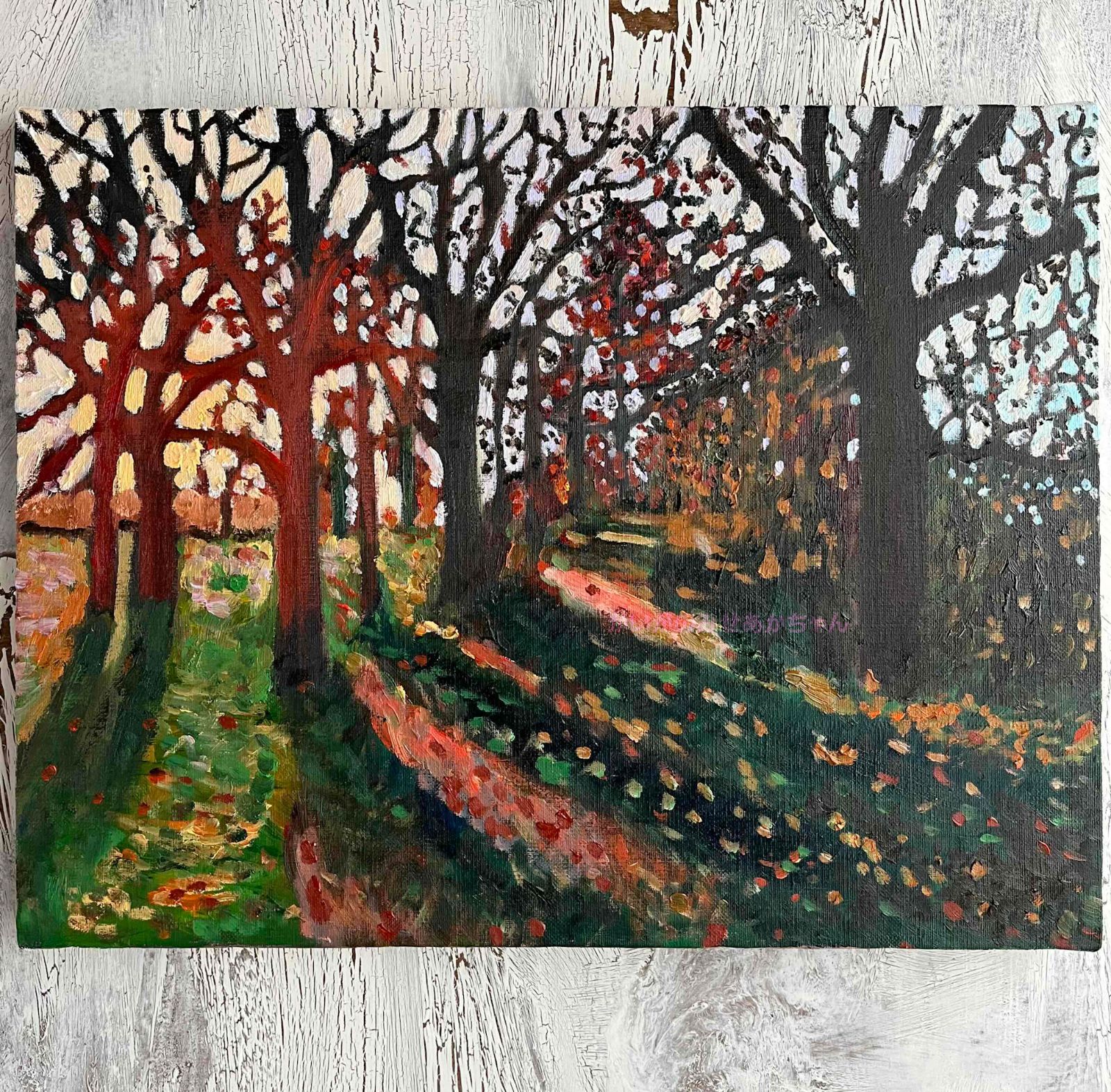 32×41㎝「秋の夕暮れの公園」原画・油彩画・F6 32×41㎝「秋の夕暮れの公園」原画・油彩画・F6