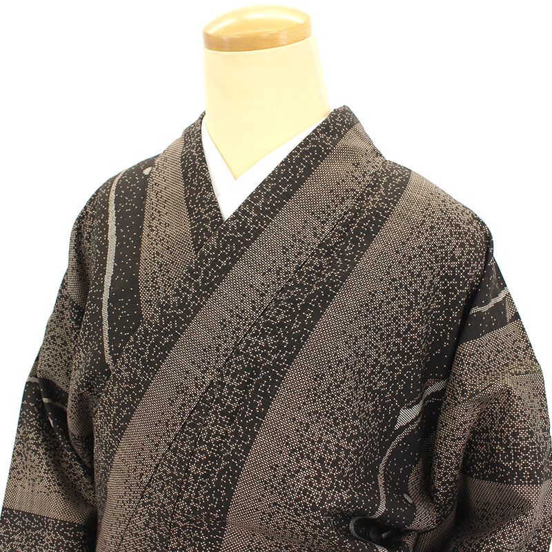 大島紬 紬 レディース 正絹 茶 黒 縞 身丈164cm 裄丈63cm 仕立て上がり着物 カジュアル S~Mサイズ相当