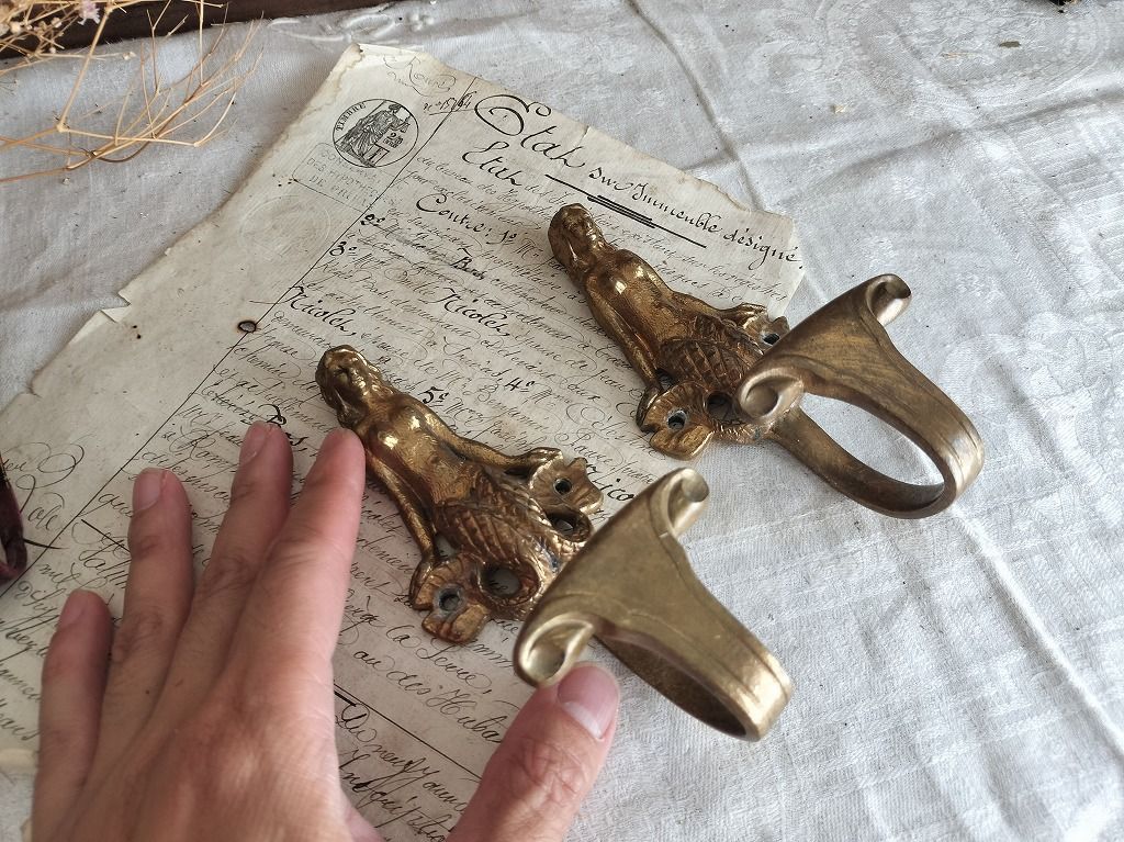 フランス アンティーク ブロンズ 装飾 小振り フック 2点セット