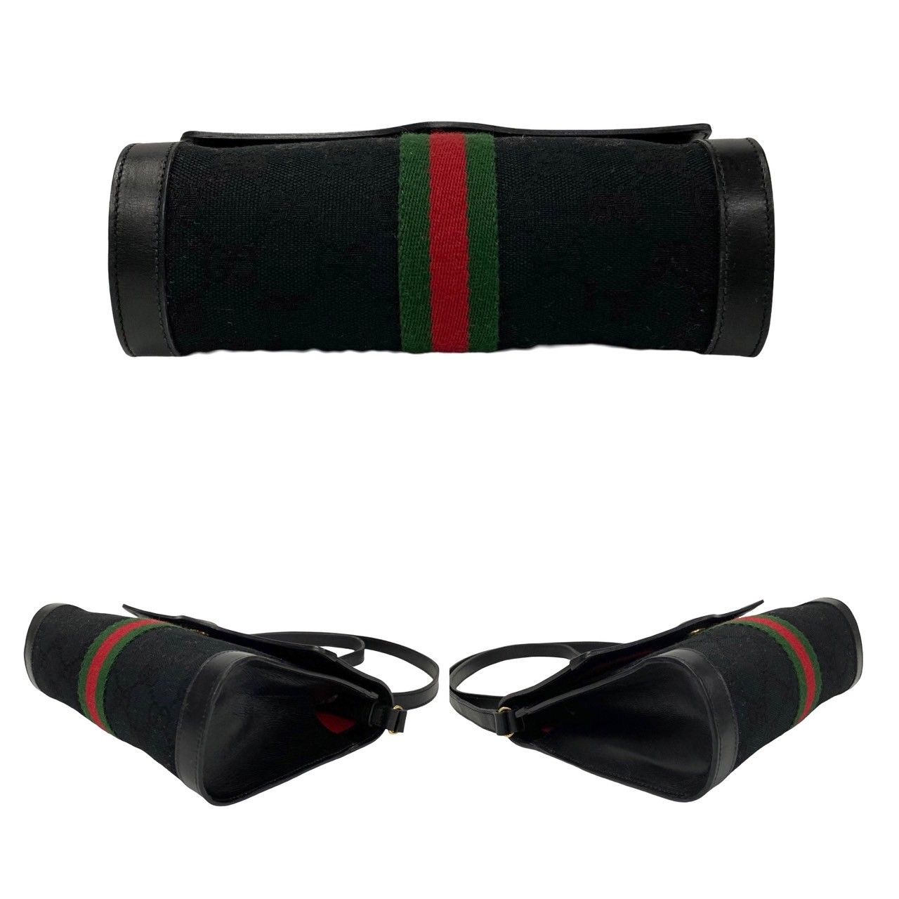 ほぼ未使用 GUCCI オールドグッチ シェリーライン レザー GGキャンバス ディアマンテ ミニ ショルダーバッグ 65406 ブラック ほぼ未使用 GUCCI オールドグッチ シェリーライン レザー GGキャンバス
