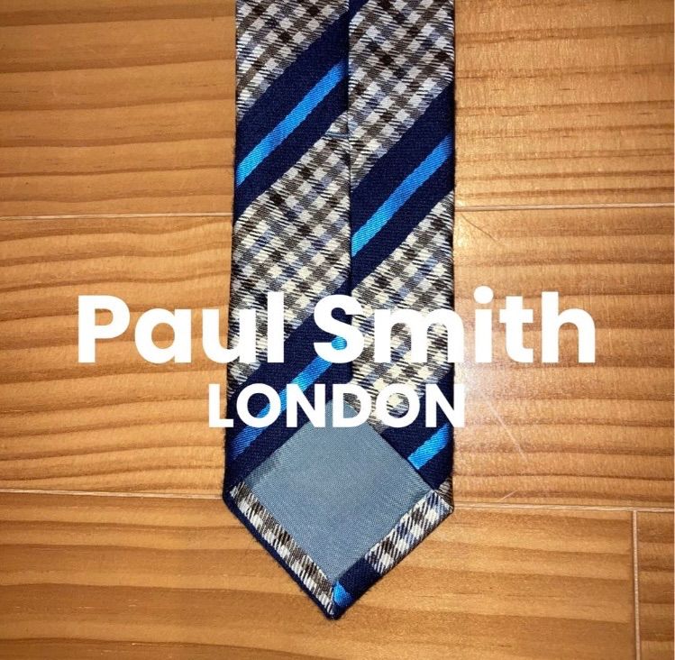 超美品 Paul Smith イエローチェック×ブルーストライプ ナロータイ