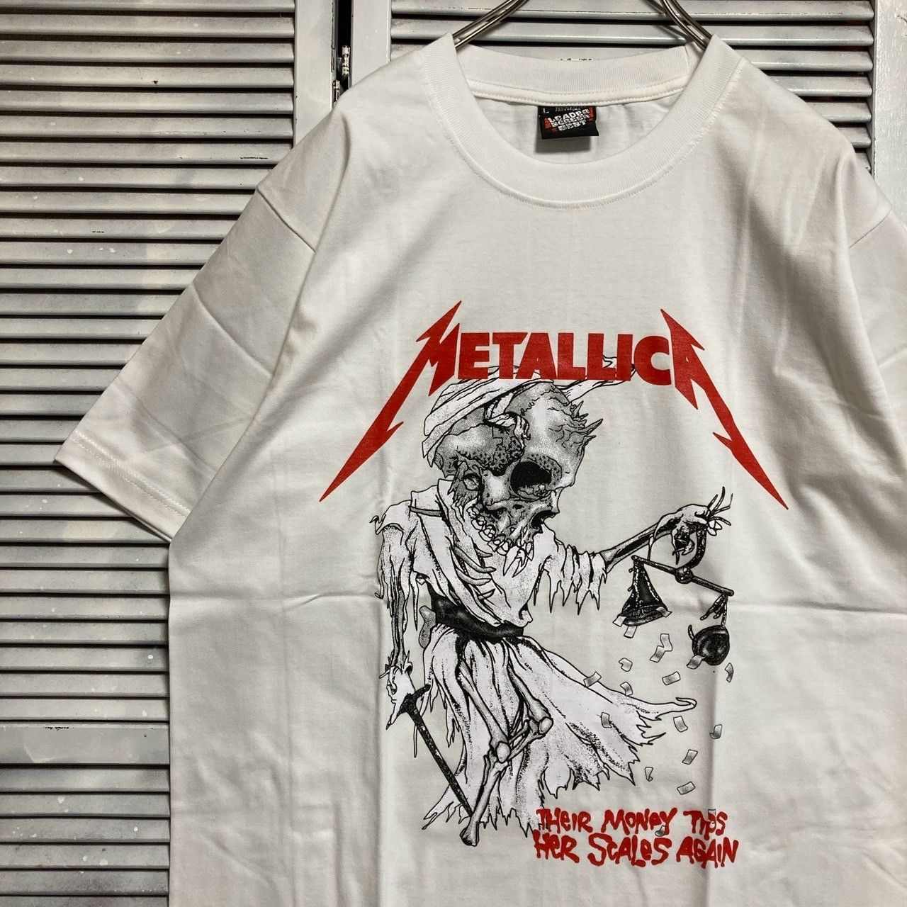 古着半袖バンドtシャツ メタリカスカル バックプリント パスヘッドXL白ホワイト 古着 90～00年代 ヘインズ Hanes HEAVYWEIGHT METALLICA