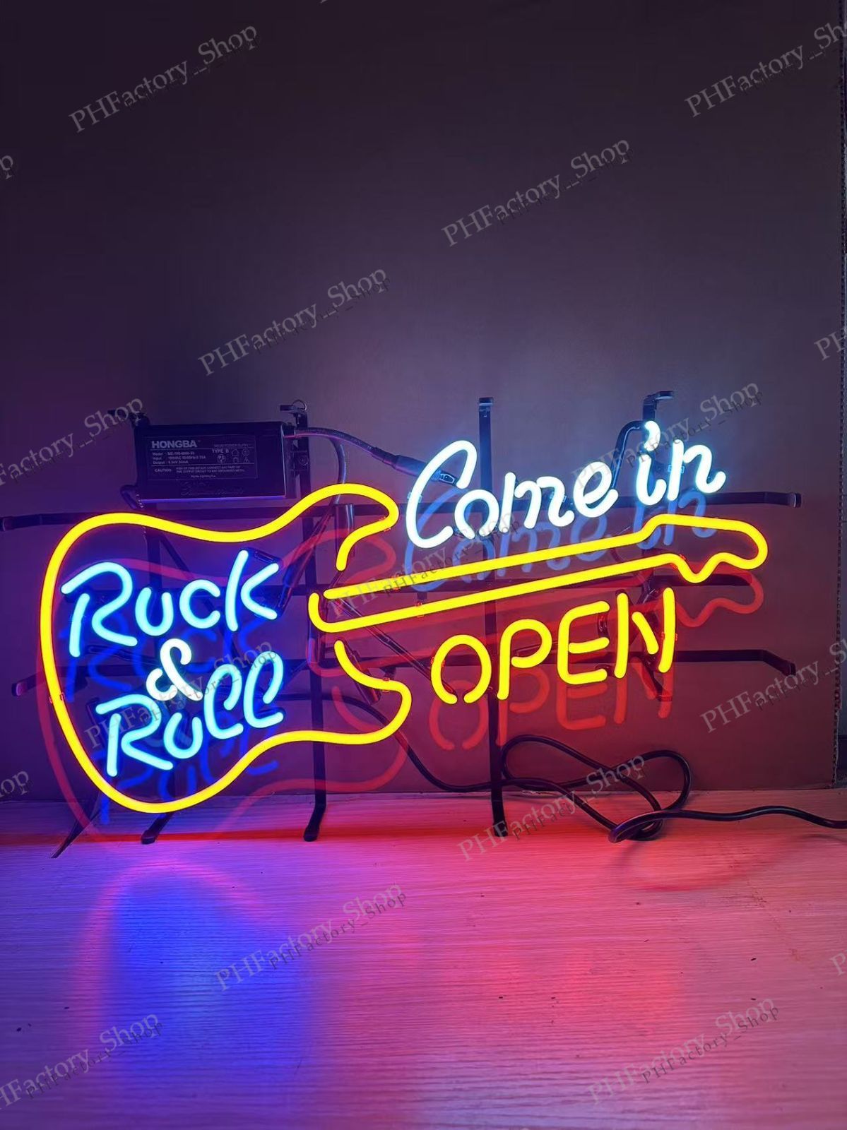 ネオンサイン GUITAR OPEN ギターオープン Rock&Roll ライブバー